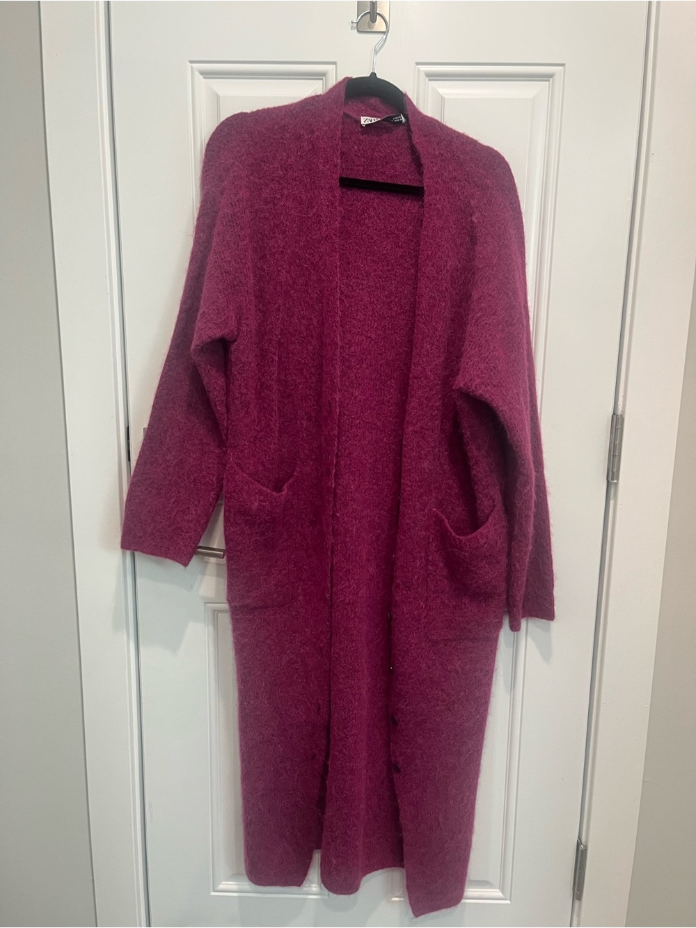 Zara Long Fuchsia Button-Front Cardigan Coatigan